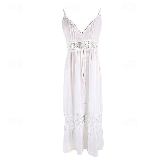 Elegant White Maxi Dress with Lace Details boho - Picture 7 of 10